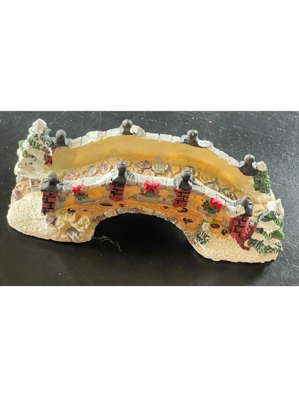 Decorative Miniature Stone Bridge with Wreaths for a Christmas Village 2001
